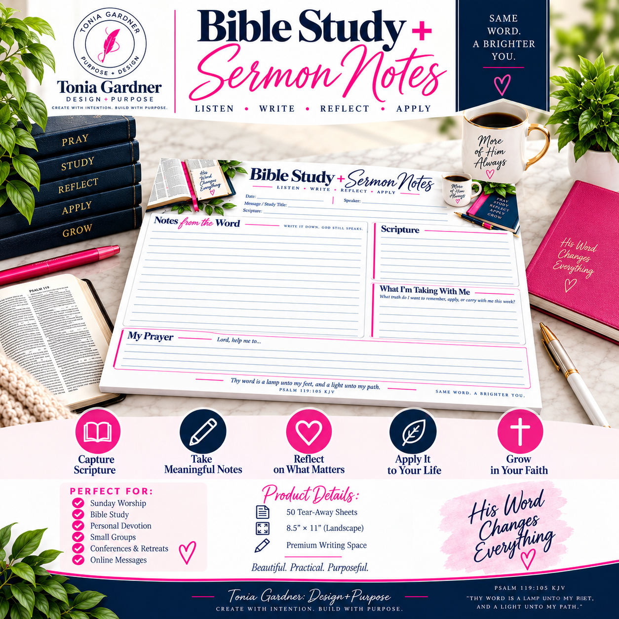 Bible Study + Sermon Notes Notepad